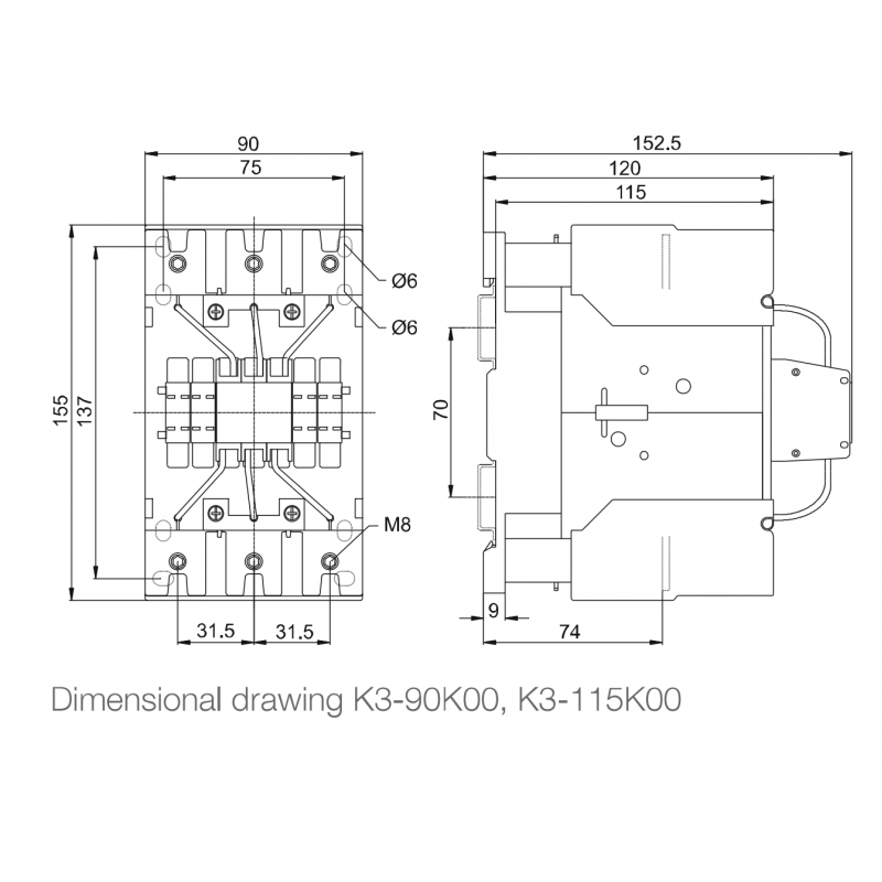 K3-115K00 - Контактор для коммутации конденсаторов до 80 кВАр, 230 В, Benedict