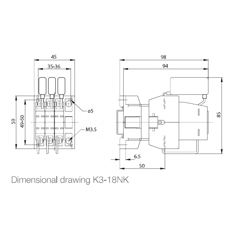 K3-18NK01 - Контактор для коммутации конденсаторов до 12.5 кВАр, 230 В, 1 NC, Benedict