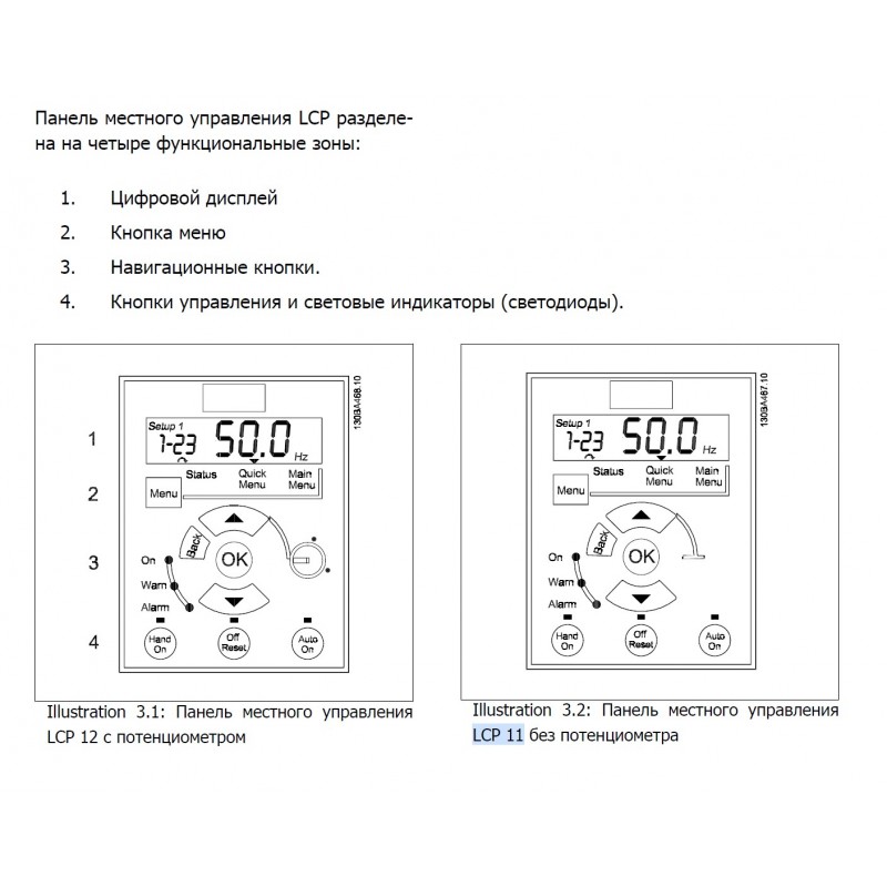 (132B0100) Пульт управления Danfoss LCP 11 – базовая панель без потенциометра для частотников VLT, IP54