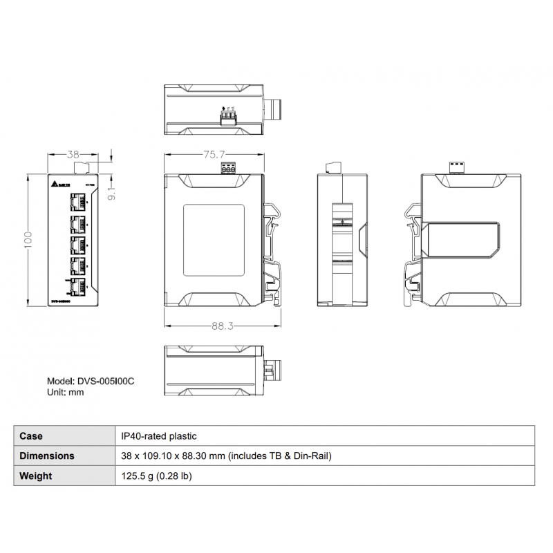 Ethernet Коммутатор на 5 портов, Delta (DVS-005I00C)