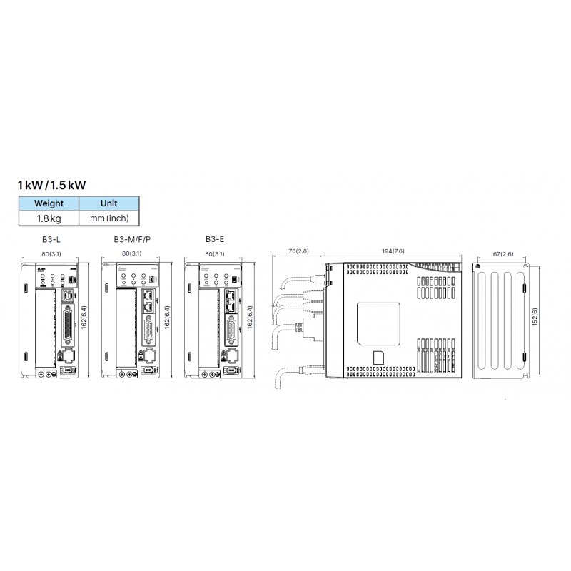 ASD-B3A-1521-M - Блок управления серводвигателя 1.5 кВт, 220 В, PT-Mode Pulse Input, PR-Mode, RS-485, Analog Voltage Control, CANopen, STO, серия ASD-B3, Delta