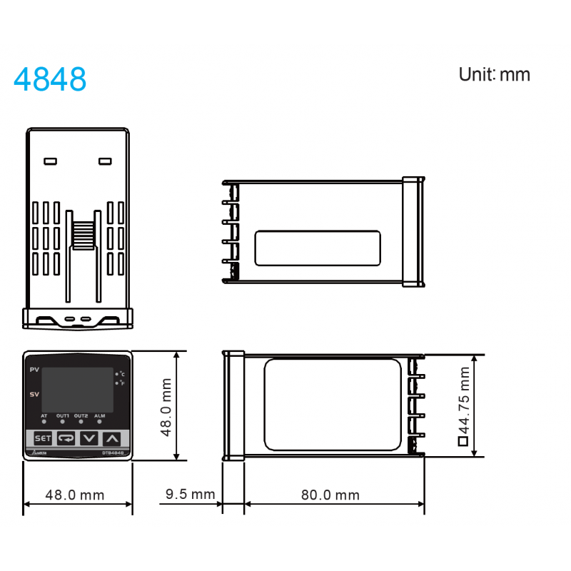 DTB4848RR - Температурный контроллер с двумя релейными выходами, 100-240 В AC. 48х48, IP65, Delta