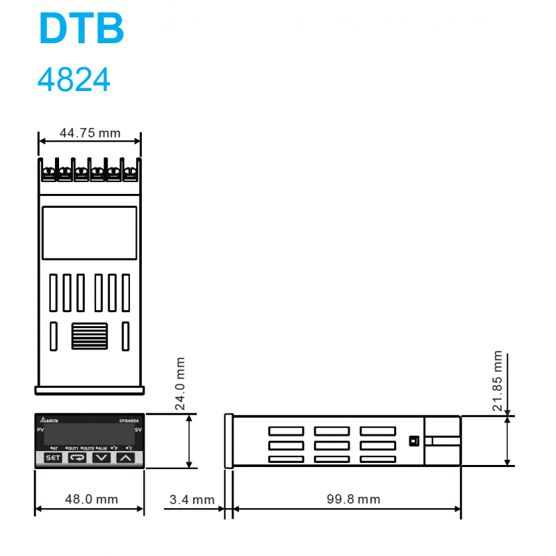 DTB4824RR - Температурный контроллер с двумя релейными выходами, 100-240 В AC. 48х24, IP65. Delta