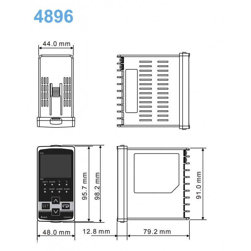 DTV4896R - Температурный контроллер с релейным выходом, 100-240 В AC. RS-485, 48х96, IP65. Delta