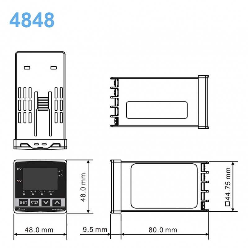 DTA4848R0 - Температурний контролер з релейным выходом, 100-240 В AC. 48х48, IP65, Delta