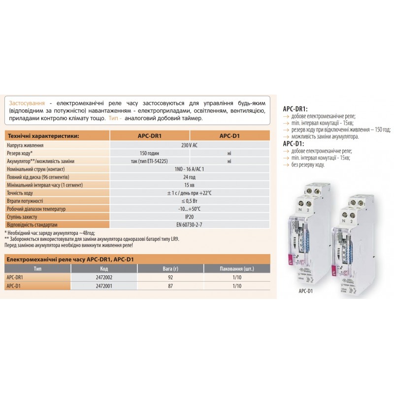 2472001 – Суточный таймер, 16А, 220 В АС, ETI