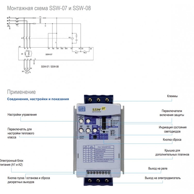 Устройство плавного пуска 220 кВт, 220-575 В, серия SSW-07, ETI (WEG) (4658136)