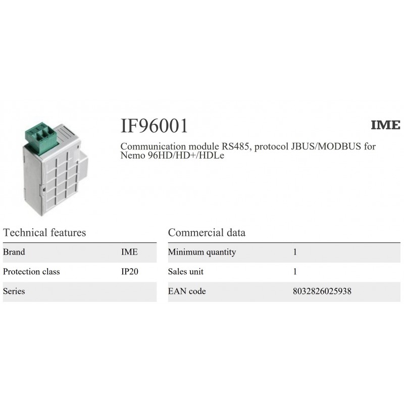 IF96001 – Модуль связи RS485 для Nemo 96HD/HD+/HDLe, протокол Modbus/JBUS, IME