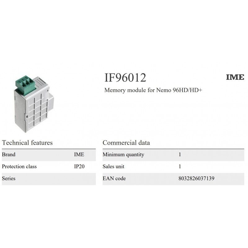 IF96012 - Модуль RS485 Modbus RTU/TCP со встроенной памятью для Nemo 96 HD/HD+, IME