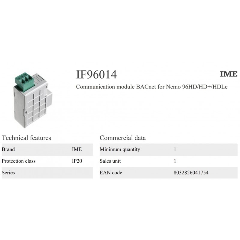 IF96014 – Модуль связи RS485 с протоколом BACnet MS/TP для Nemo 96 HD/HD+, IME