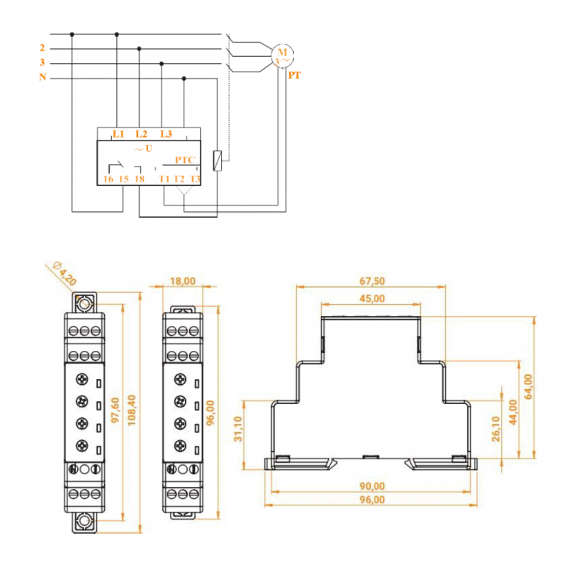 Реле контроля фаз, последовательности и асимметрии до 20%, с нейтралью, Klemsan (FP1Y-ASF)