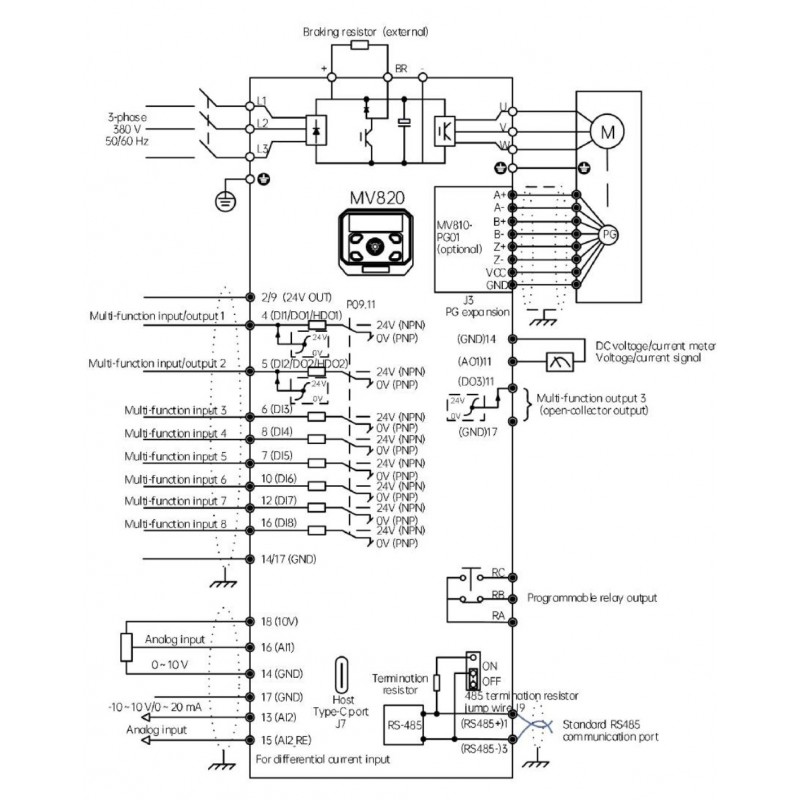 MV820G1-2S0.4B - Частотный преобразователь 0.4 кВт, 1Ф/220В → 3Ф/220В, серия MV820, Megmeet