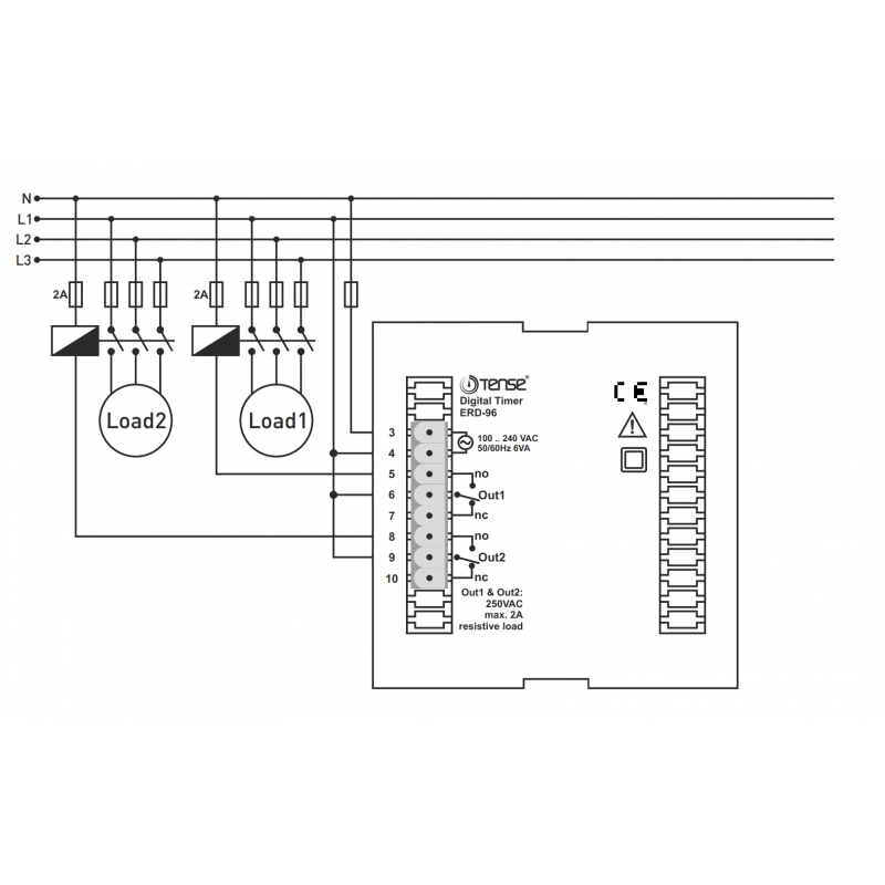ERD-96 – Таймер задержки на вкл/выкл, 5А, 220В АС, 96х96, TENSE