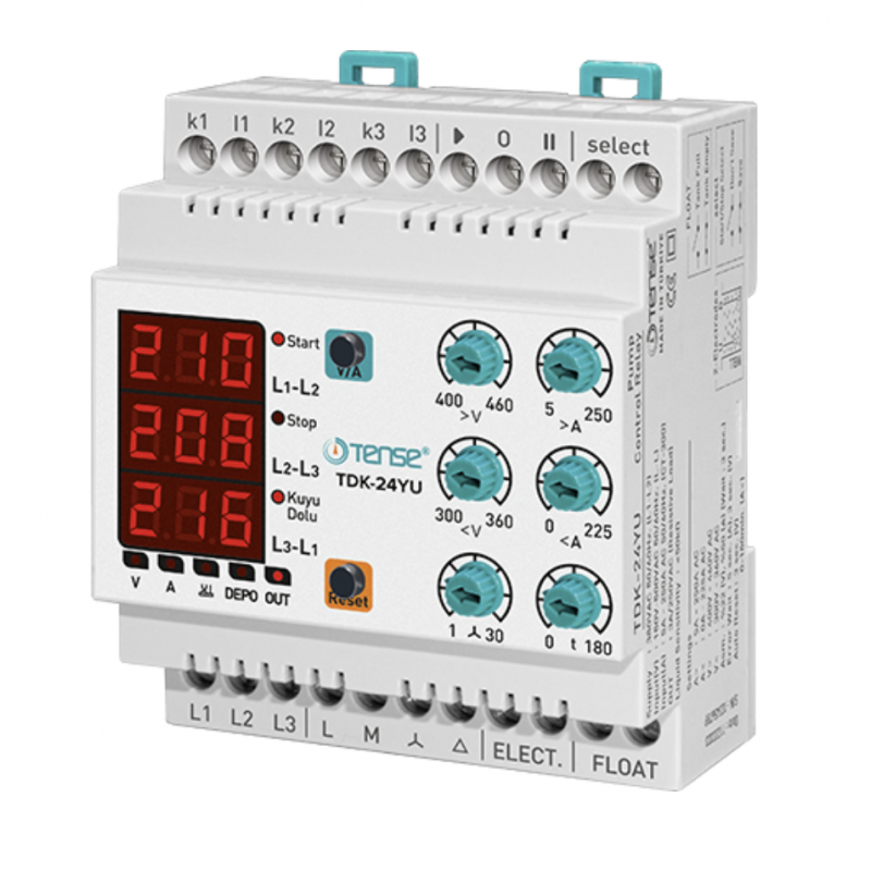 Реле управления погружным насосом (5A-250A) с защитой от сухого хода и перегрузки, Tense (TDK-24YU)