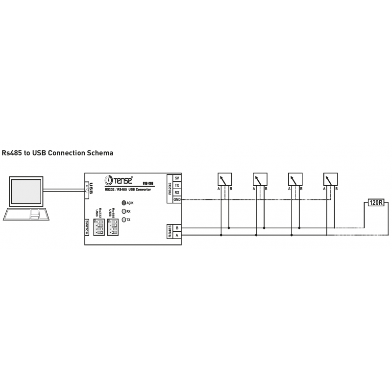 Преобразователь интерфейсов RS232/RS485 – USB, Tense (USB-CON)