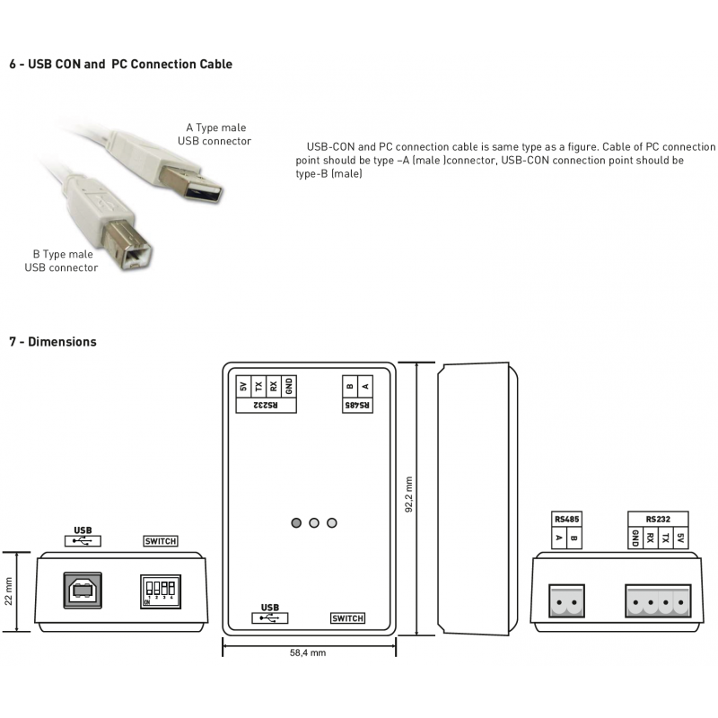 Преобразователь интерфейсов RS232/RS485 – USB, Tense (USB-CON)