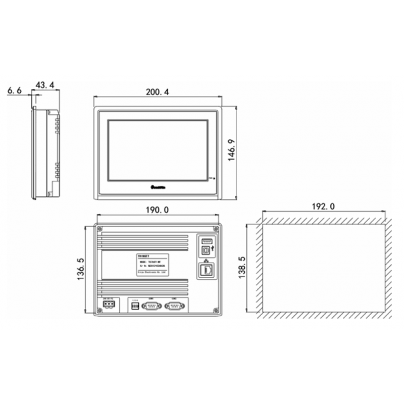 TG765-ET – Панель оператора 7', 800x480, RS-232/422/485, USB-A/B. Ethernet, Touchwin