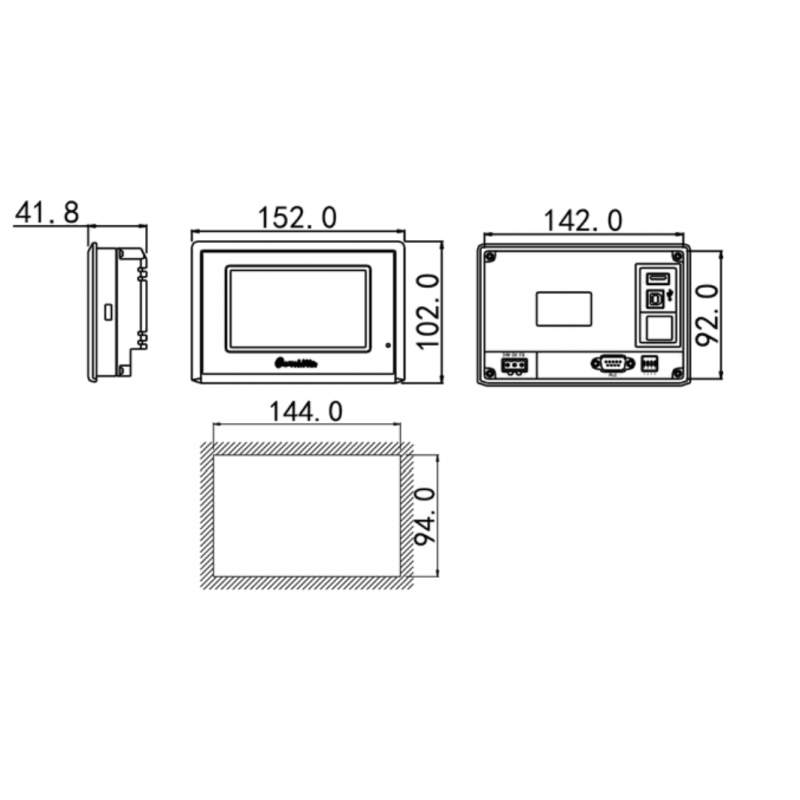 TG465-ET - Панель оператора 4.3', 480×272, RS-232/485, USB-B. Ethernet, Touchwin