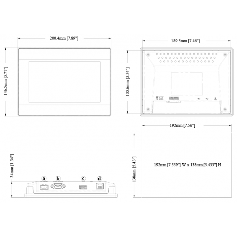 MT8072iP - Панель оператора 7'', TFT LED, 800x480, 128MB RAM, 2 COM (RS-232/485), USB, Ethernet, 24V DC. IP65. Weintek