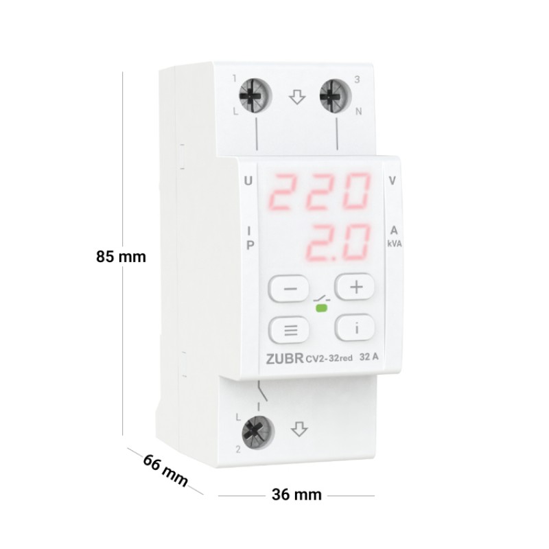 ZUBR CV2-40 red - Однофазное реле контроля напряжения и тока 40 А, 120-280 В АС, + термозащита, ZUBR