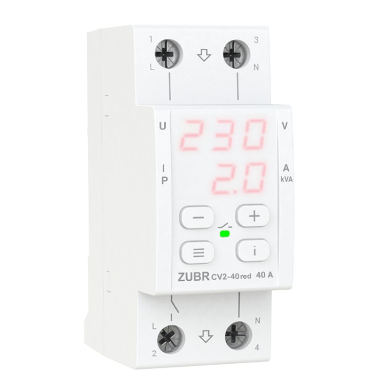 ZUBR CV2-40 red - Однофазное реле контроля напряжения и тока 40 А, 120-280 В АС, + термозащита, ZUBR
