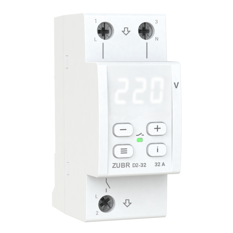 ZUBR D2-32 - Однофазное реле контроля напряжения 32 А, 120-280 В АС, + термозащита, ZUBR