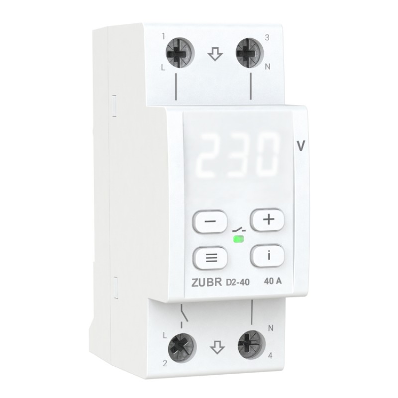 ZUBR D2-40 - Однофазное реле контроля напряжения 40 А, 120-280 В АС, + термозащита, ZUBR