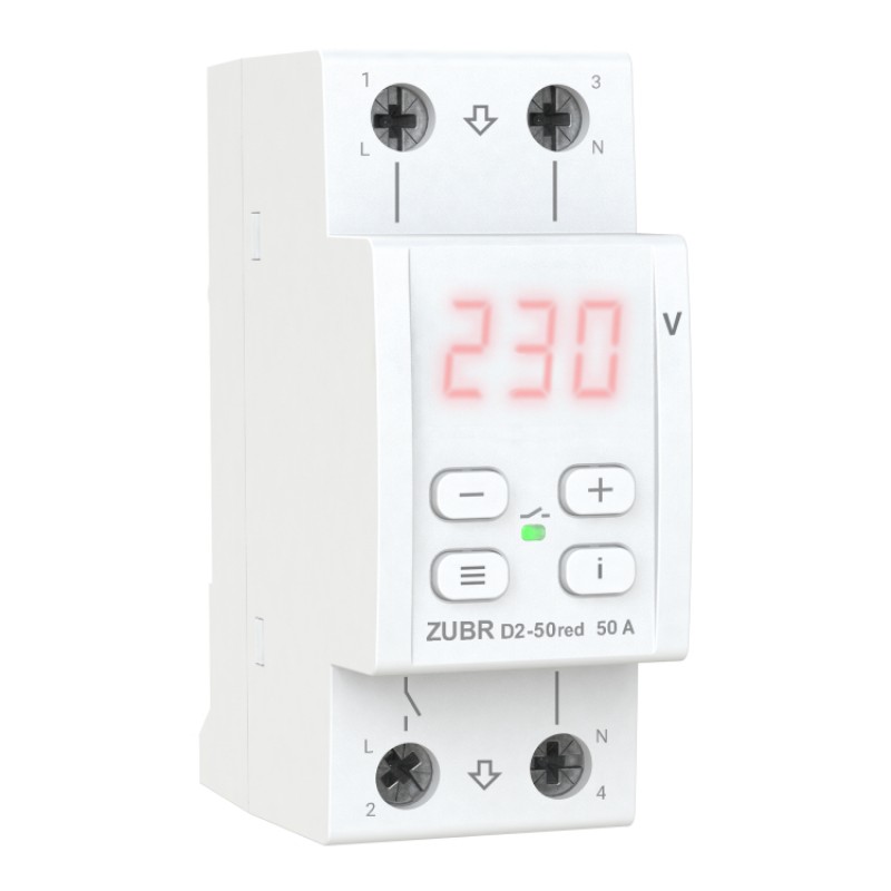 ZUBR D2-50 red - Однофазное реле контроля напряжения 50 А, 120-280 В АС, + термозащита, ZUBR