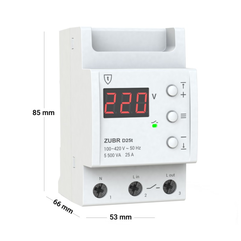 ZUBR D32t - Однофазное реле контроля напряжения 32 А, 120-280 В АС, + термозащита, ZUBR