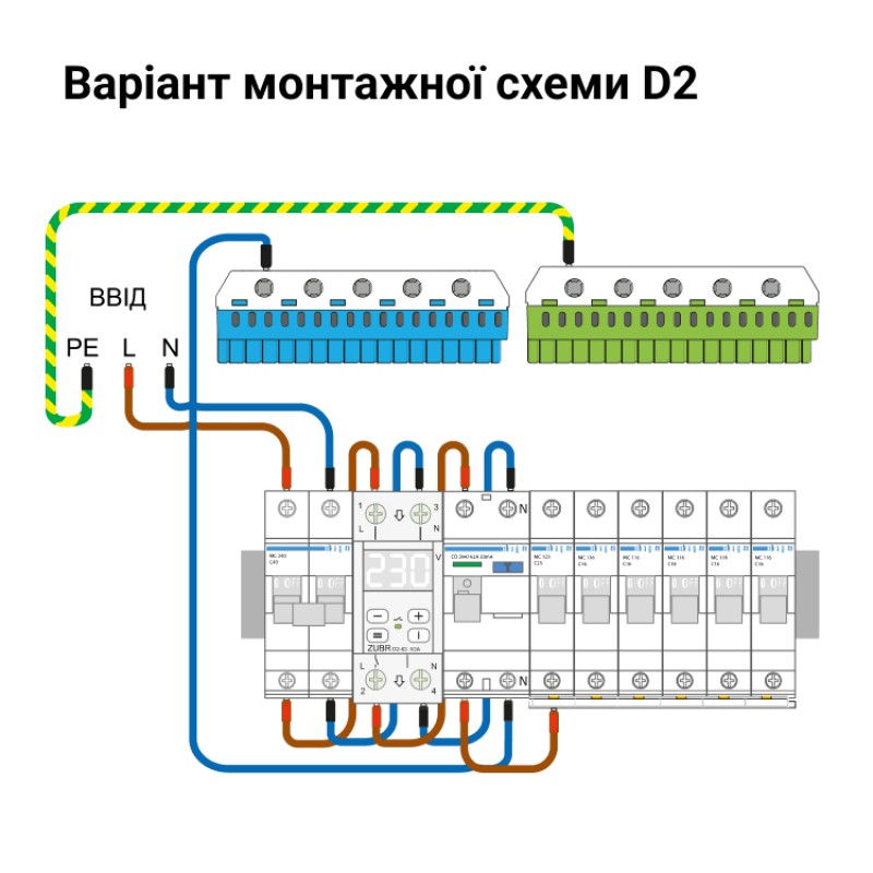 ZUBR D2-32 - Однофазное реле контроля напряжения 32 А, 120-280 В АС, + термозащита, ZUBR