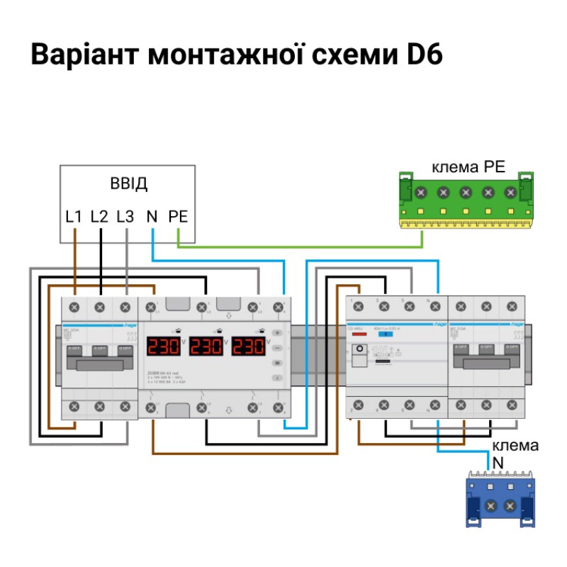 ZUBR D6-63 red - Трехфазное реле контроля напряжения + асиметрия 63 А, 100-420 В АС, + Термозащита, ZUBR