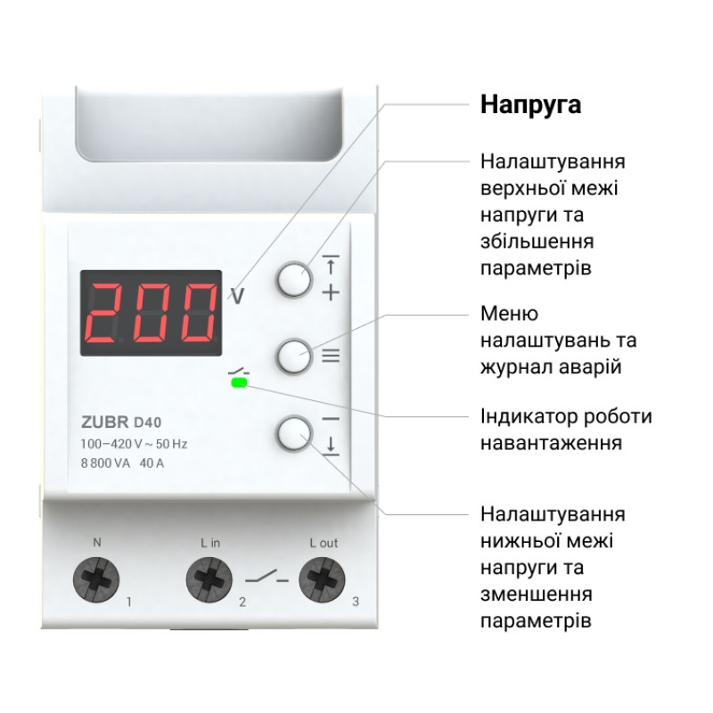 ZUBR D32 - Однофазное реле контроля напряжения 32 А, 120-280 В АС, ZUBR