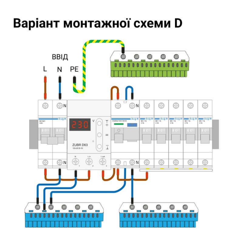 ZUBR D32 - Однофазное реле контроля напряжения 32 А, 120-280 В АС, ZUBR