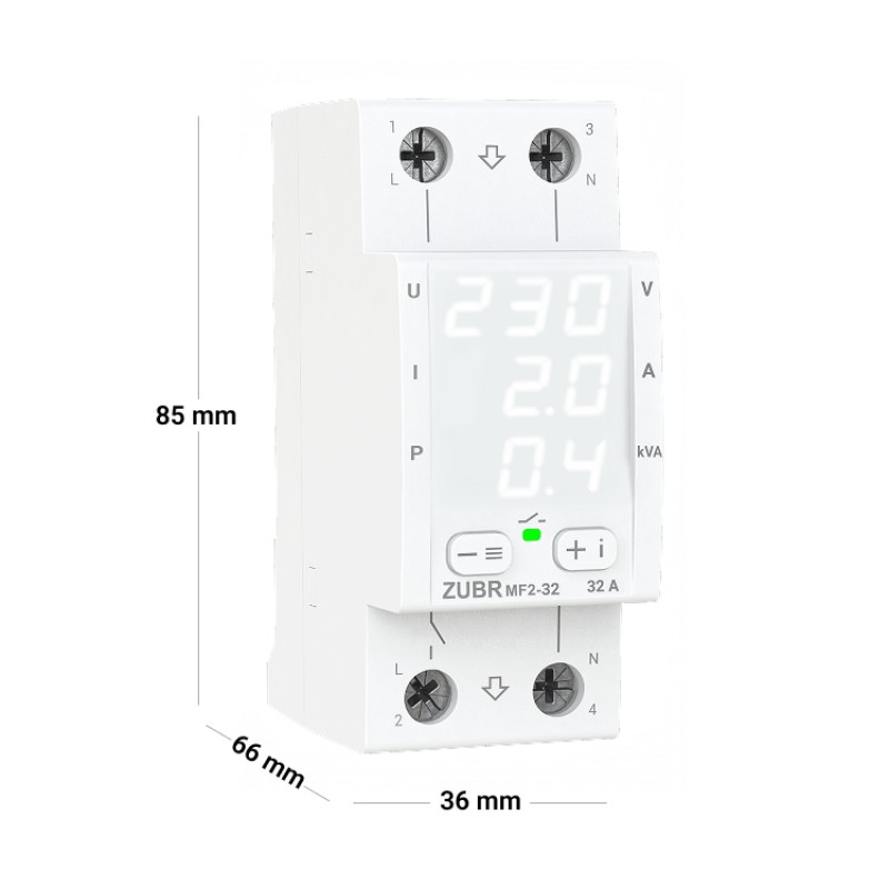 ZUBR MF2-50 - Однофазное многофункциональное реле контроля (напряжения/тока/мощности) 50 А, 120-280 В АС, + термозащита, ZUBR
