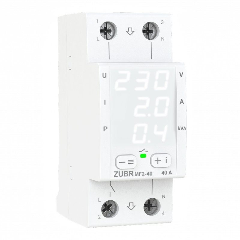 ZUBR MF2-40 - Однофазное многофункциональное реле контроля (напряжения/тока/мощности) 40 А, 120-280 В АС, + термозащита, ZUBR