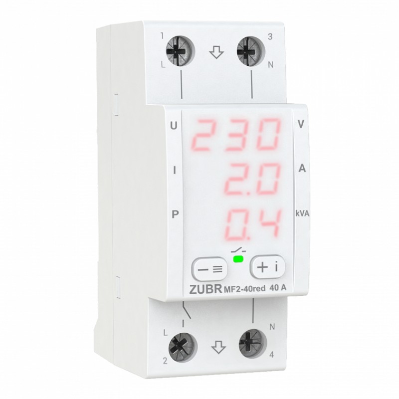 ZUBR MF2-40 red - Однофазное многофункциональное реле контроля (напряжения/тока/мощности) 40 А, 120-280 В АС, + термозащита, ZUBR