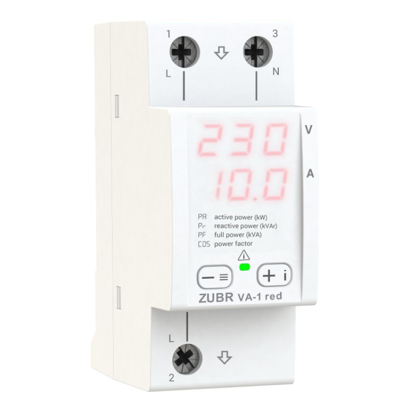 VA-1 red - Однофазный мультиметр 63 А (вольтметр + амперметр) ZUBR