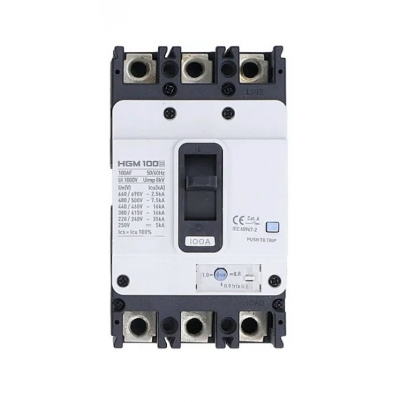 Автоматический выключатель MCCB HGM, 3P In-100 А, Icu-16 кА, термомагнитный (In-0.8...1) x In, HYUNDAI ELECTRIC