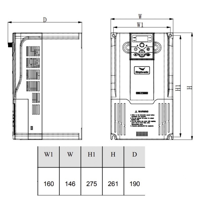 (E500-2S0055B) Преобразователь частоты SIMPHOENIX E500, P=5.5 кВт, Uвх=1Фх220В/Uвых=3Фх220В