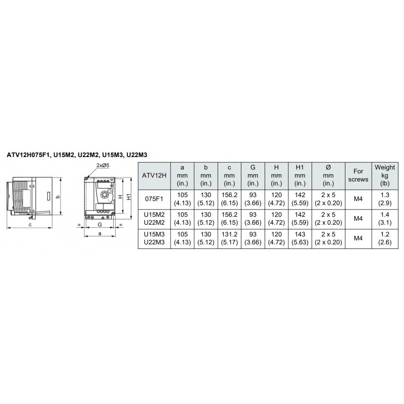 (ATV12HU15M2TQ) Преобразователь частоты Schneider Electric ALTIVAR12, P=1.5 кВт, Uвх=1Фх220В/Uвых=3Фх220В