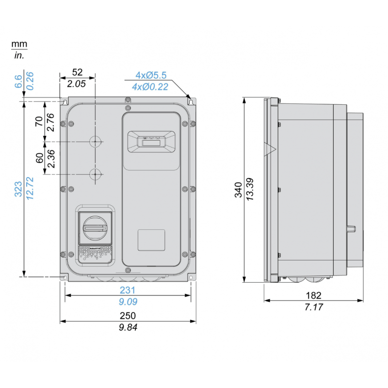 Частотный преобразователь 0.75 кВт, 1Ф/220В→3Ф/220В, серия Altivar 320, IP66, Schneider Electric (ATV320U07M2W)