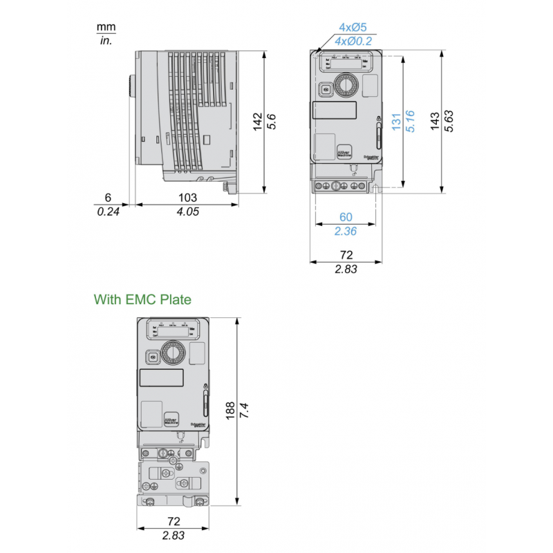 Частотный преобразователь 0.18 кВт, 3Ф/220В→3Ф/220В, серия Altivar 320, Schneider Electric (ATV320U02M3C)