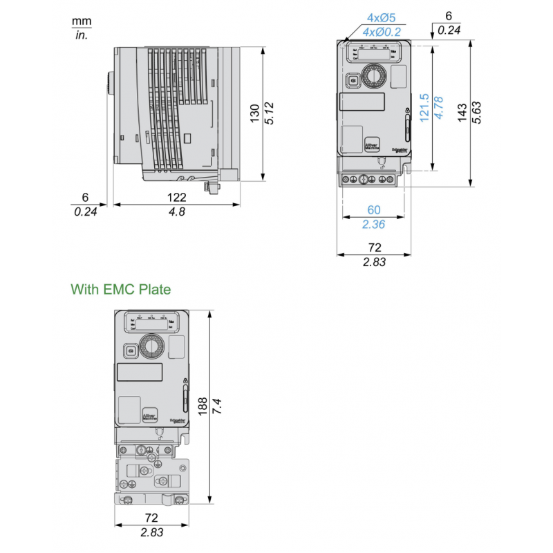 Частотный преобразователь 0.37 кВт, 3Ф/220В→3Ф/220В, серия Altivar 320, Schneider Electric (ATV320U04M3C)