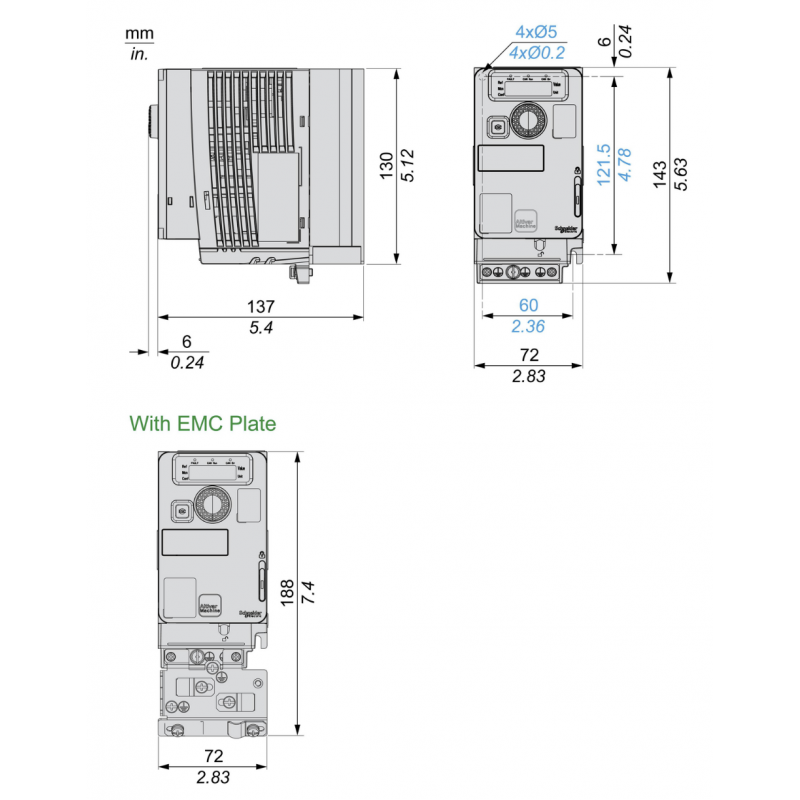 Частотный преобразователь 0.75 кВт, 3Ф/220В→3Ф/220В, серия Altivar 320, Schneider Electric (ATV320U07M3C)