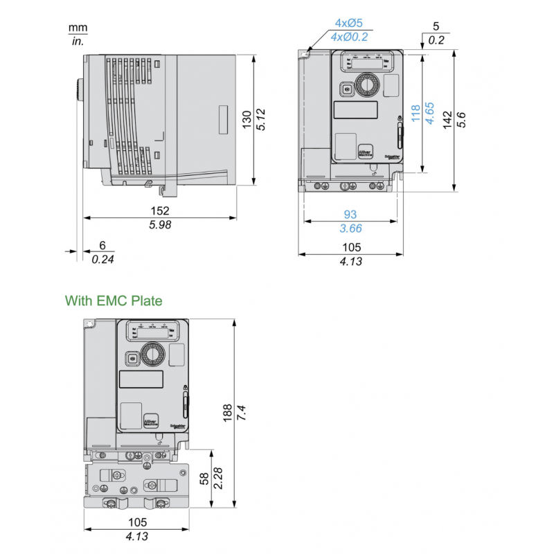ATV320U15S6C - Частотный преобразователь 1.5 кВт, 3Ф/600В, серия Altivar 320, Schneider Electric