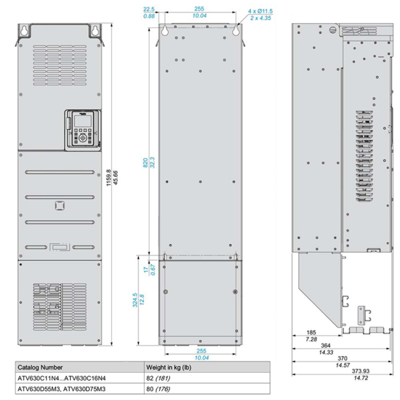(ATV630C13N4) Преобразователь частоты Schneider Electric. Altivar 630, P=132 кВт, Uвх=3Фх380В/Uвых=3Фх380В