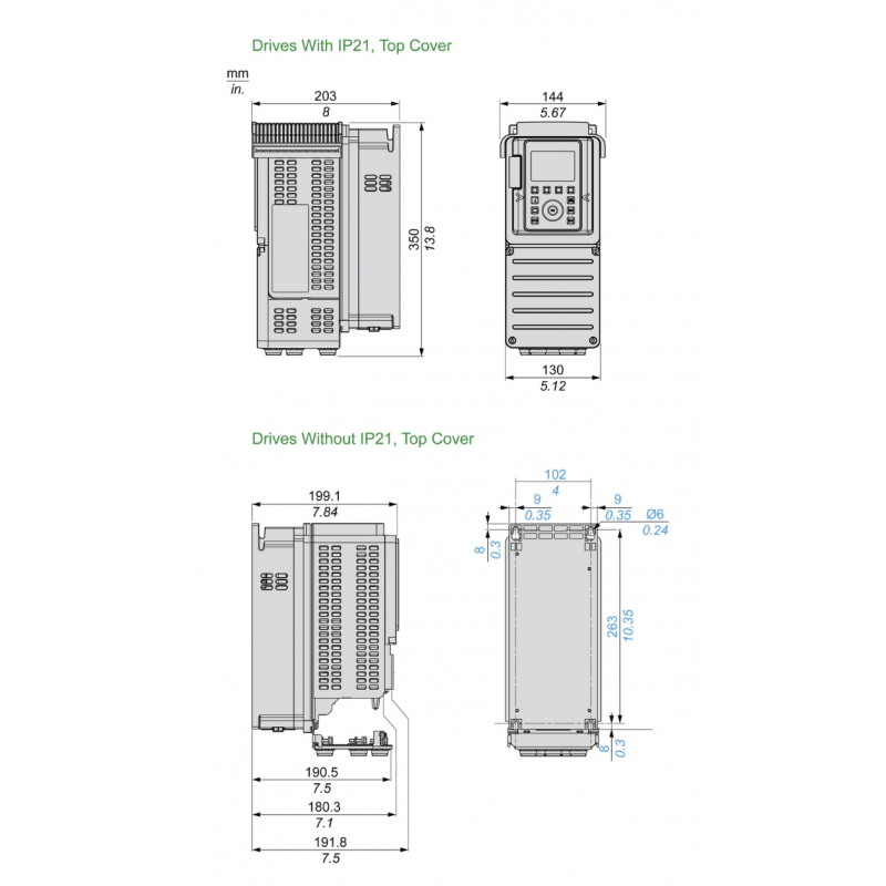 ATV630U22M3 - Частотный преобразователь 2.2 кВт, 3Ф/220В→3Ф/220В, серия Altivar 630, Schneider Electric