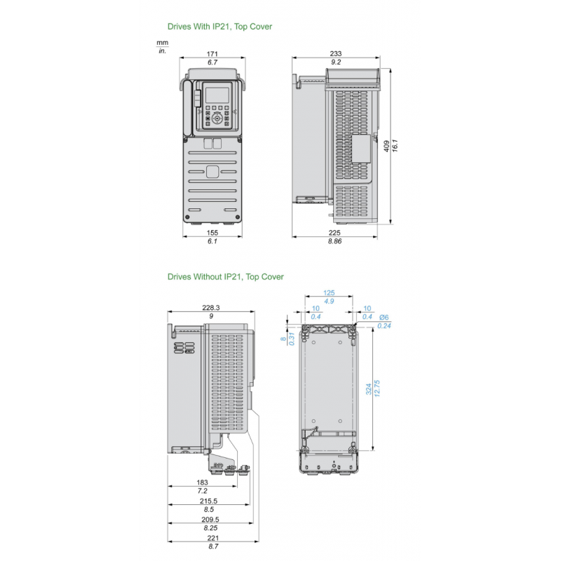 ATV630U55M3 - Частотный преобразователь 5.5 кВт, 3Ф/220В→3Ф/220В, серия Altivar 630, Schneider Electric