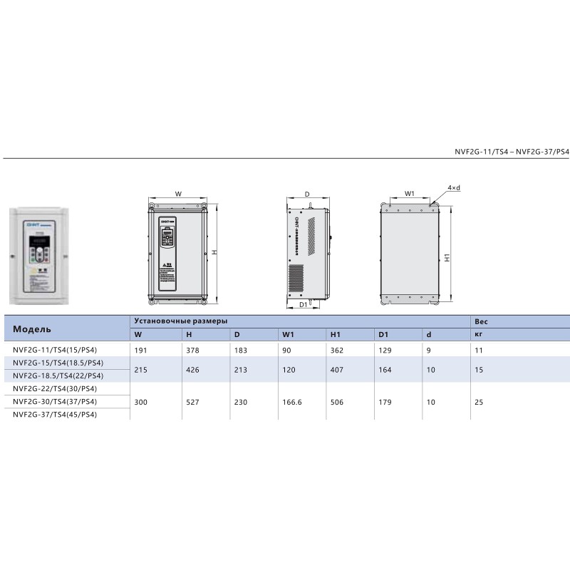 (639025) Преобразователь частоты CHINT. NVF2G TS4, P=18.5 кВт, Uвх=3Фх380В/Uвых=3Фх380В