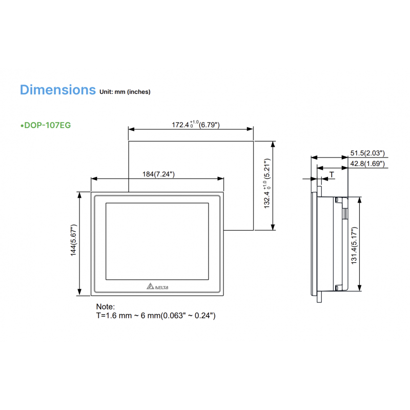 DOP-107EG - Панель оператора графическая TFT дисплей 7" (800 x 480), ARM Cortex-A8 800 МГц, flash ROM 256 MB, RAM 256 MB, USB, 3 COM, RTC, Stereo output, Ethernet, Delta